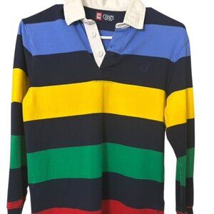 CHAPS Long Sleeve Multicolored Striped Polo Shirt-Teens Size M-Spread Collar